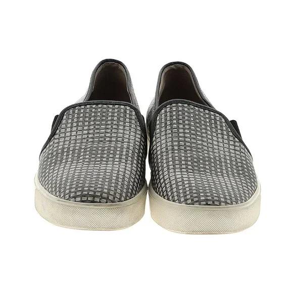Vince Blair Metallic Gray Check Leather Slip On Sneakers l Women’s Size 7.5 - Picture 2 of 5